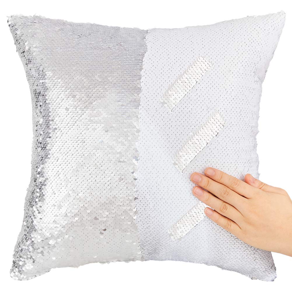 ICOSY Mermaid Sequin Pillow Case, Mermaid Toy Pillow Cover Decorative Cushion Cover Reversible Sequin Pillowcase Home Decor 16"x16"