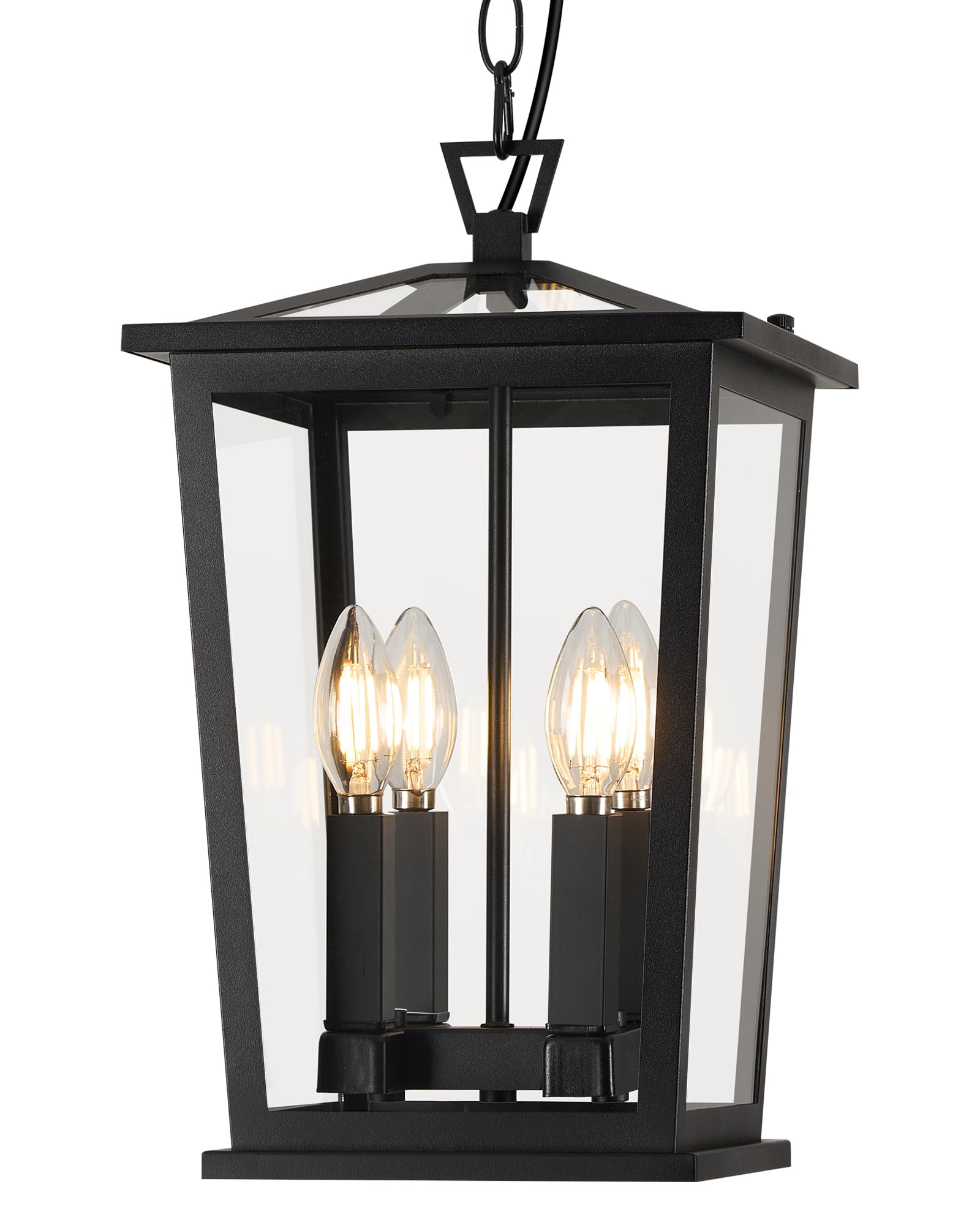 Photo 1 of **MISSING ASSEMBLY PIECES** Osimir Outdoor Pendant Lights for Porch, 16" 4-Light Large Outdoor Chandelier with Clear Glass, Black Modern Exterior Hanging Porch Light with Long Chain for Gazebo Foyer, OS-OD2601-4HL