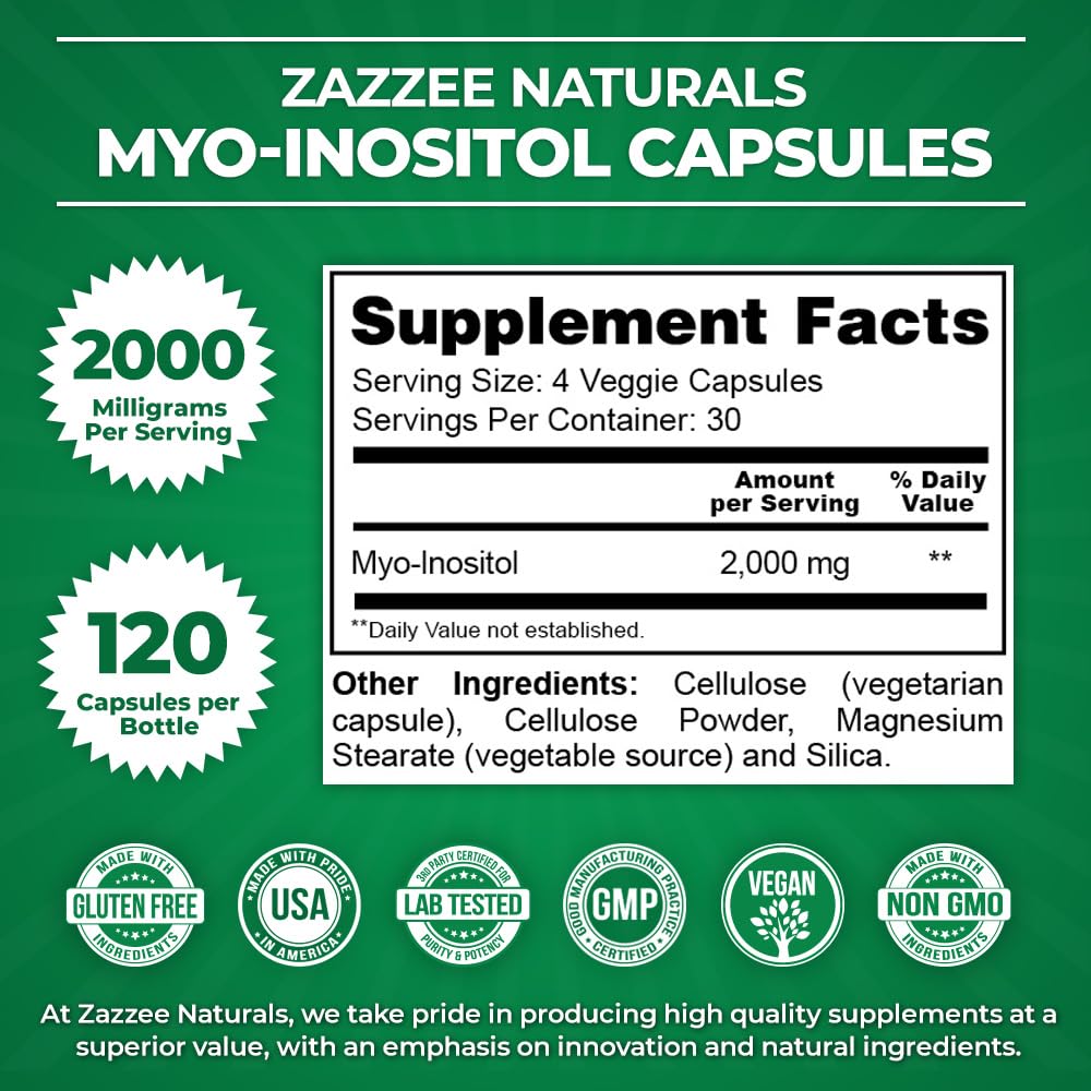 Zazzee Myo-Inositol Capsules and Myo-Inositol Powder, 100% Pure, Premium Grade, Vegan, Non-GMO and All Natural