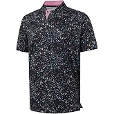M MAELREG Golf Shirts for Men Collarless Performance Dry Fit Stretch Henley Casual Printed Mens Polo Shirts Short Sleeve