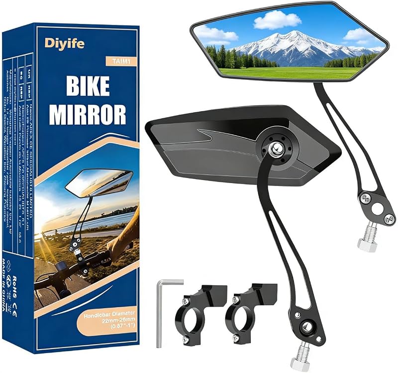 Diyife Bike Mirror Pair 360° Adjustable Wide View 22-25mm Handlebar