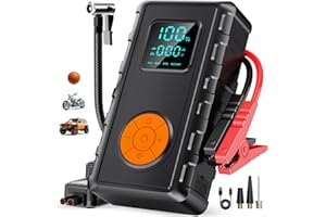 PUFLAT Jump Starter with Air Compressor, Battery Jumper Starter Car Battery Jump Starter 8.0 Gas/7.0L Diesel, Portable Jump Box, 12V Portable Car Jump Starter with Tire Inflator, LED Light Idea Gift for Man