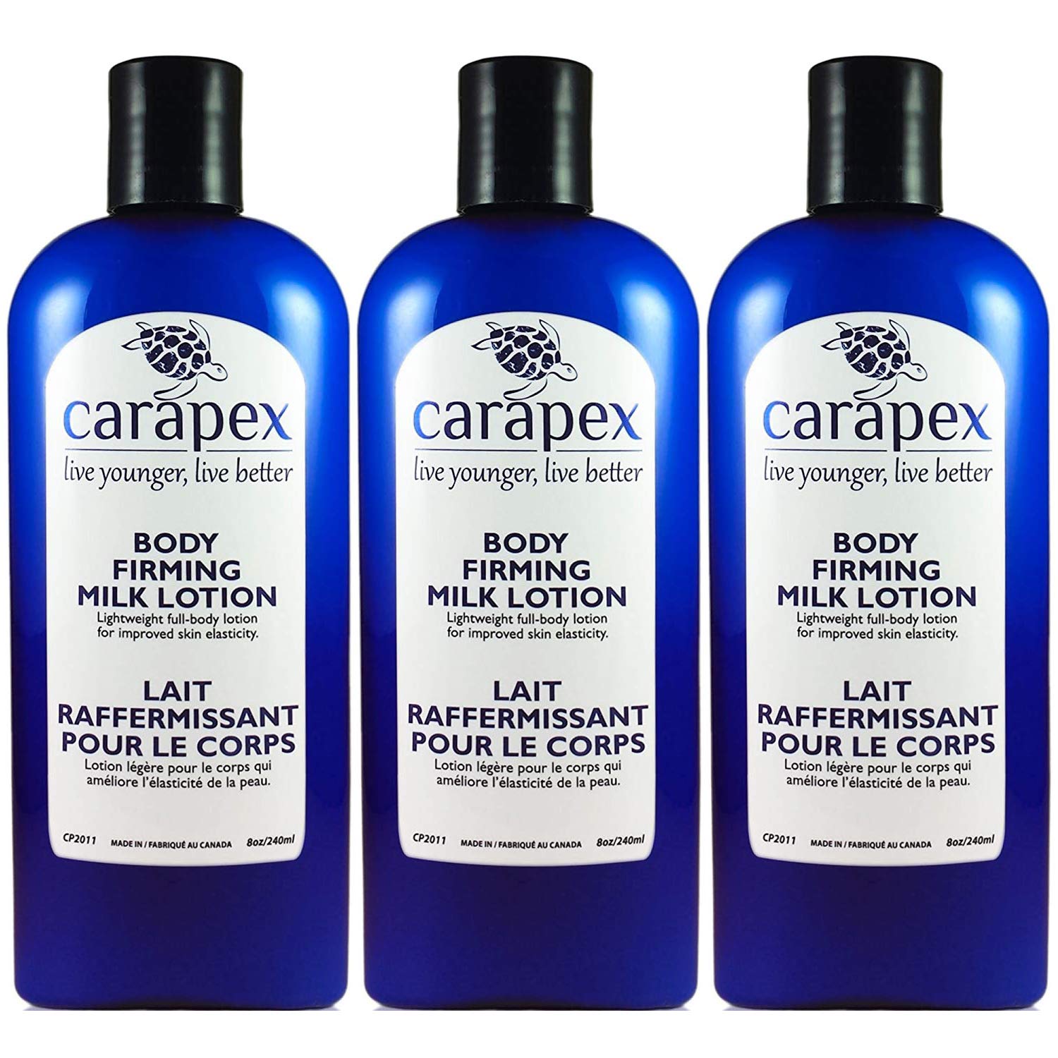 Carapex Body Firming Milk Lotion, Non Greasy, Anti-aging, Tightening, Hydrating, Natural for Dry and Sensitive Skin, Unscented, 8oz 240ml (3-Pack)