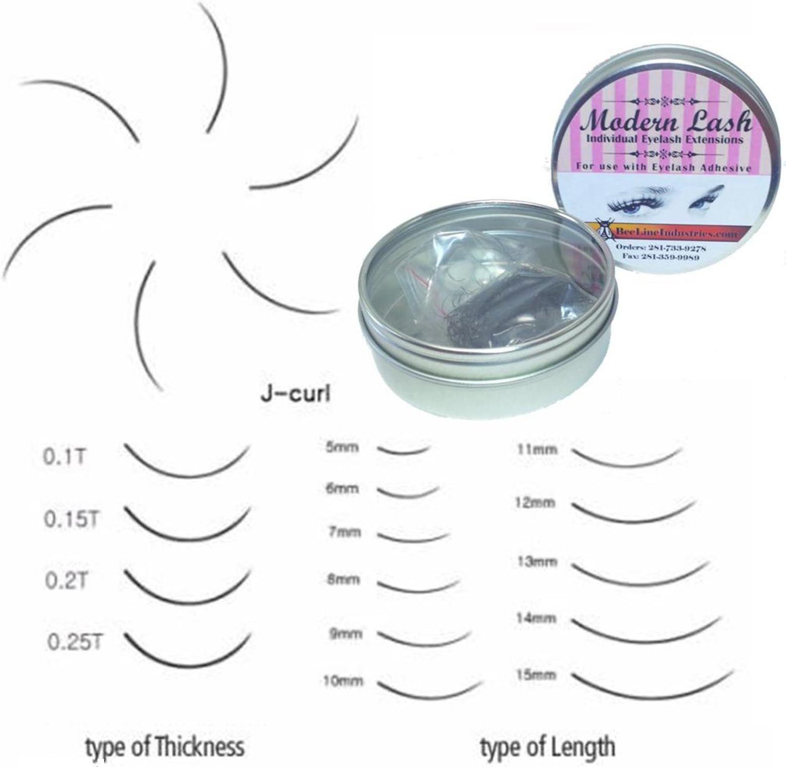 Modern Lash Eyelash Extensions J - Curl Lashes .15mm Thick 13mm Long 0.5 Gram