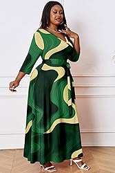 Runwind Plus Size Dress for Women - 3/4 Sleeve V