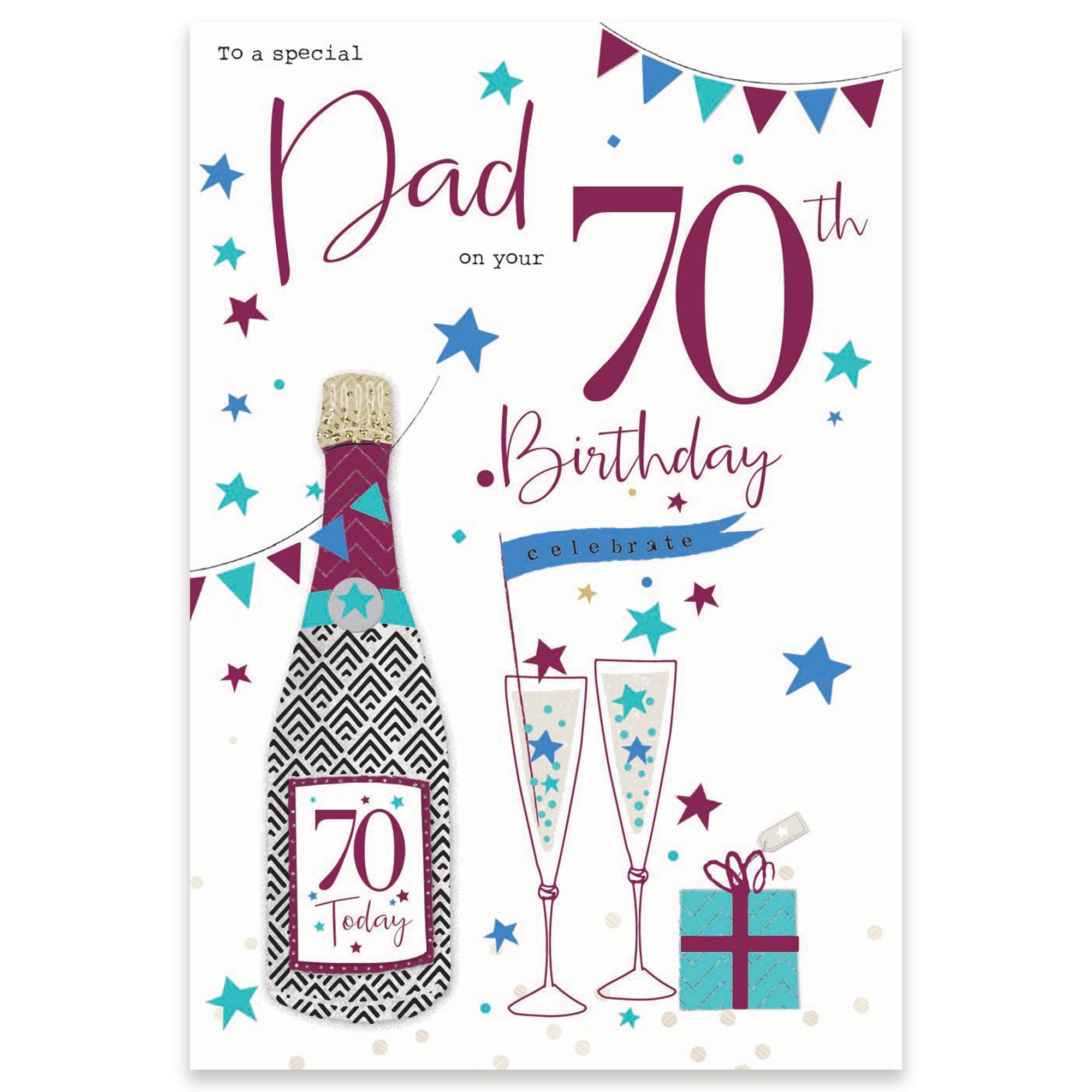 IC&G 70th Birthday Card for Dad - Sophisticated Age 70 Champagne & Stars Design - Premium Milestone Birthday Greeting Card with Envelope for Him