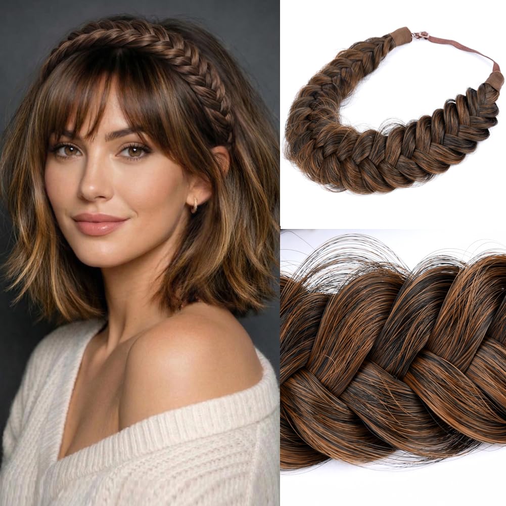 Gledola messy Synthetic Hair Braided Headband Classic Chunky Wide Plaited Headband for Women Girl Beauty (Auburn) — image 1
