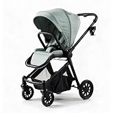 Nurtrarola Lightweight 2-in-1 Baby Stroller with Reversible Seat, Green | 5-pt harness &amp; brake | One-hand compact fold | Reversible seat newborn/toddler | All-terrain wheels | Large basket