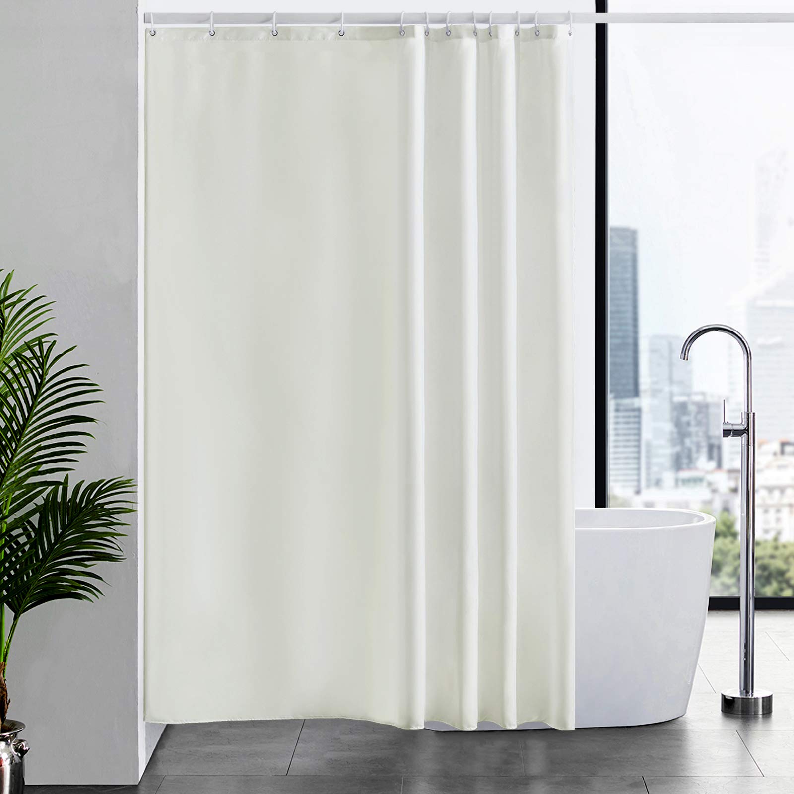 Furlinic Beige Shower Curtain Mould Proof Resistant Wetroom Polyester Fabric Black 7ft Shower Curtains Liner Waterproof Rustproof Washable Weighted with 12 Hooks Extra Long 180x210cm 72x83 Inch.