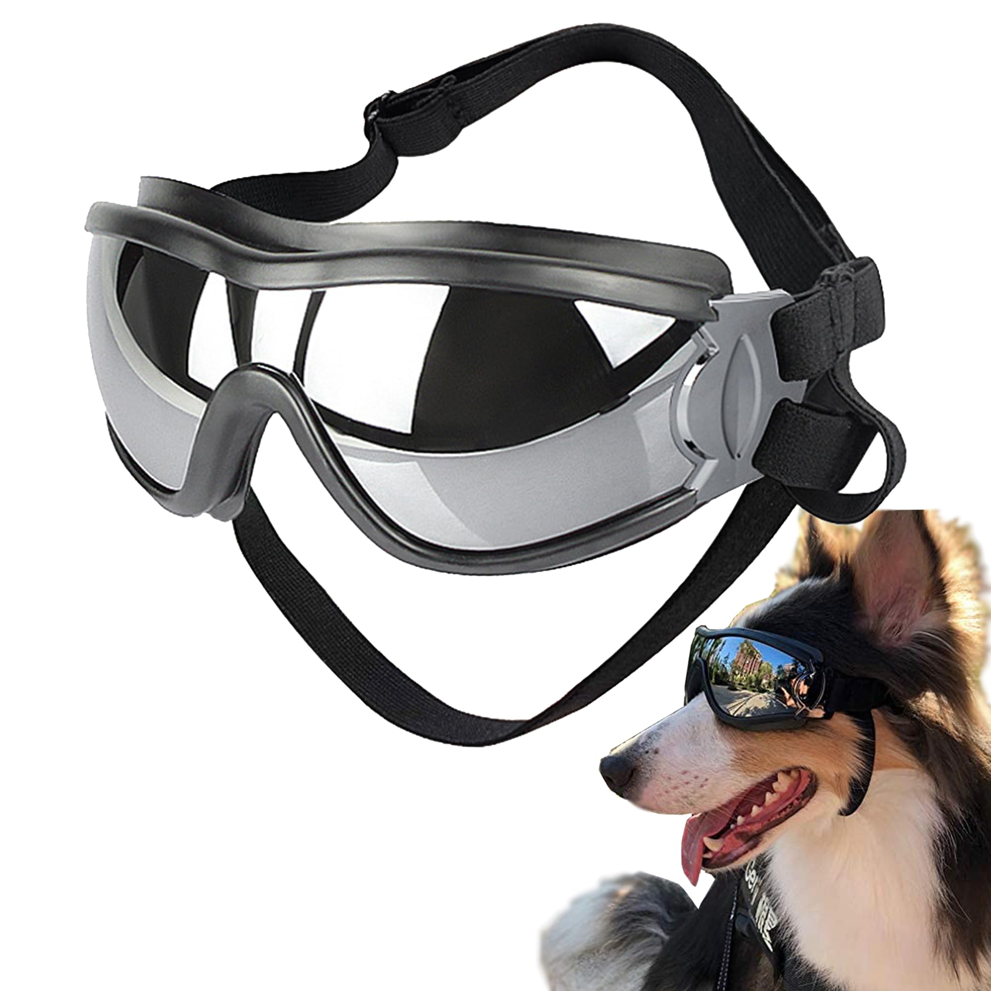JIAMIAN Dog Goggles with Anti-UV Windproof Eye Protection Waterproof Sunglesses, Pet Goggles Dog Anti-Fog Glasses with Adjustable Strap for Medium and Large Dogs