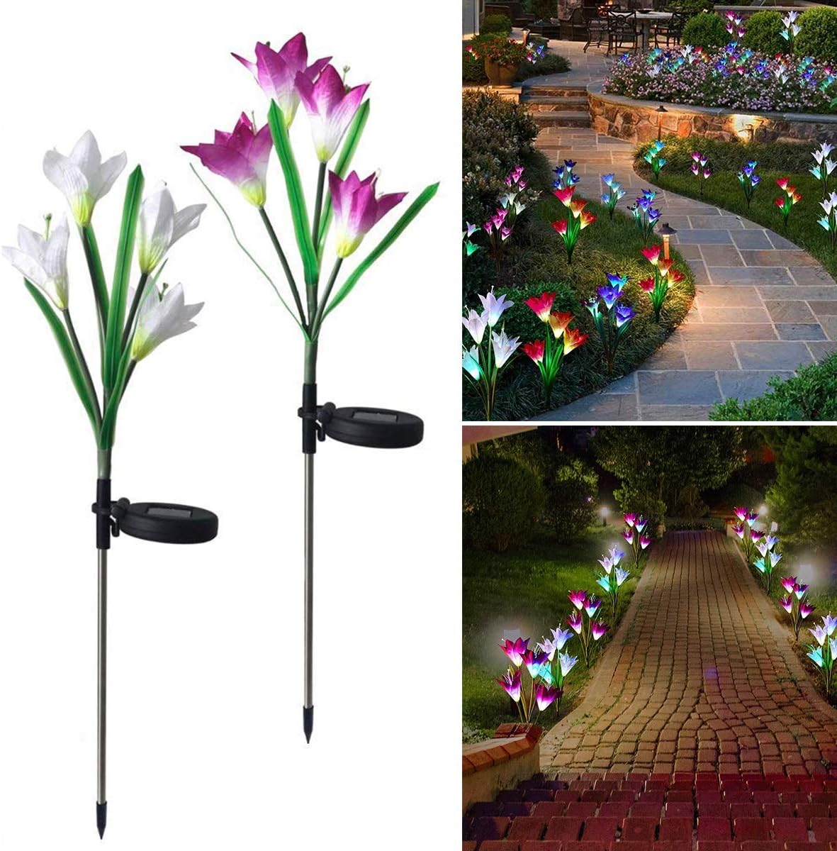 Wallfire Outdoor Solar Garden Stake Lights, 2 Pack Solar Powered Lights