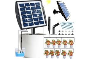 Solar Auto Irrigation System, Solar Powered Drip Irrigation Kit with 2200mAh Battery & 6 Timer Modes, NVRGIUP Indoor Outdoor Automatic Self Watering System for 10 Potted Plants in Green House, Garden