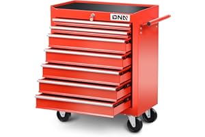 DNA MOTORING TOOLS-00264 7-Drawer Plastic Top Rolling Tool Cabinet with Keyed Locking System,27.55" L X 13" W X 30.31" H,Red