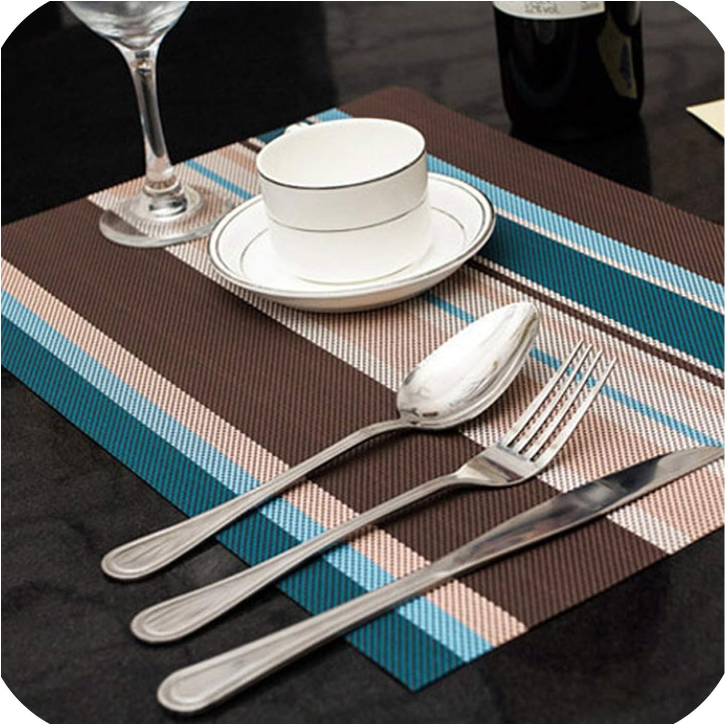 4 Pcs/Set Place Mats PVC Dining Table Mat Striped Disc Pads Bowl Pad Coasters De