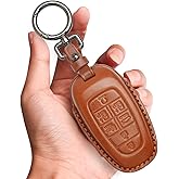 Tukellen Key Fob Cover Leather with Keychain Compatible with Hyundai 2020 2021 Sonata,2022 Tucson Remote Key-Brown