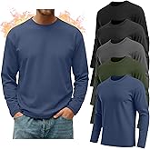 JoyMotion 5 Pack Mens Big and Tall Fleece Thermal Shirts, Long Sleeve Crewneck Top Side Split Loose Multipack Basic Layer Tee