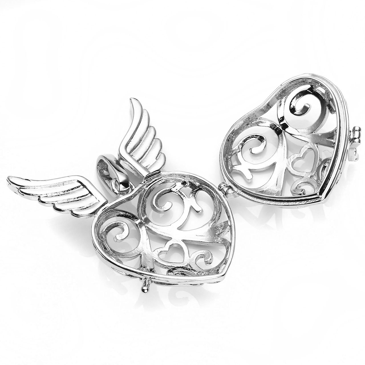 JOVIVI Bijoux Pendentif Collier Chakras Bouddhiste Tibetin Ailes d\'Ange Forme Coeur Argente + 7 Pierres Laves Colorees Coeurs