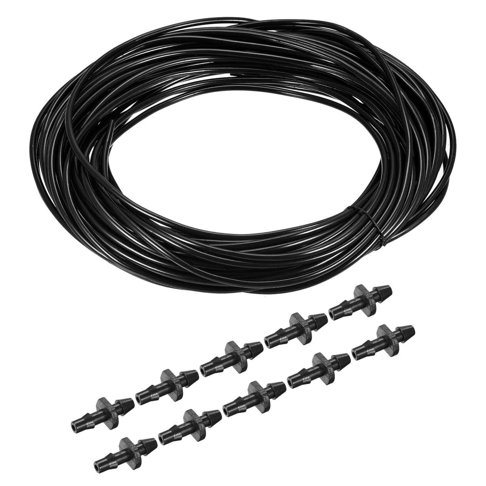 M METERXITY 1 Set Drip Irrigation Tubing Hose - 3mm Inner Dia Irrigation Parts Kits 30M Length Apply to Garden, Black(20 Straight Barbs)