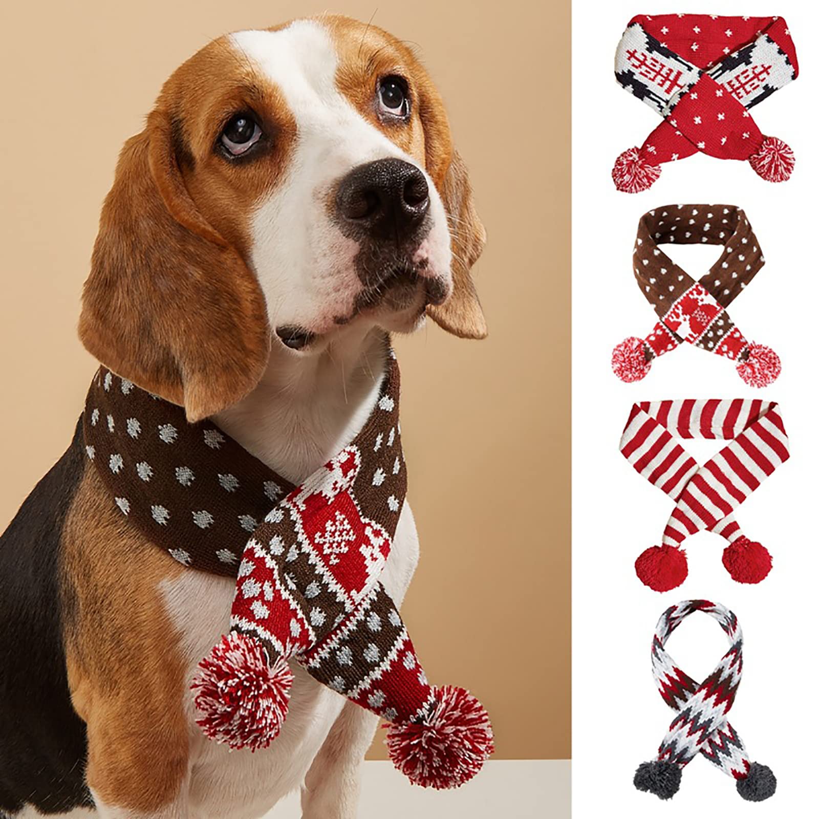 Dog Christmas Scarf Pet Puppy Xmas Knitted Costume Winter Warm Bandanas Neckerchief Cat Neck Warmer Apparel for Holiday Festive (Small, Brown)
