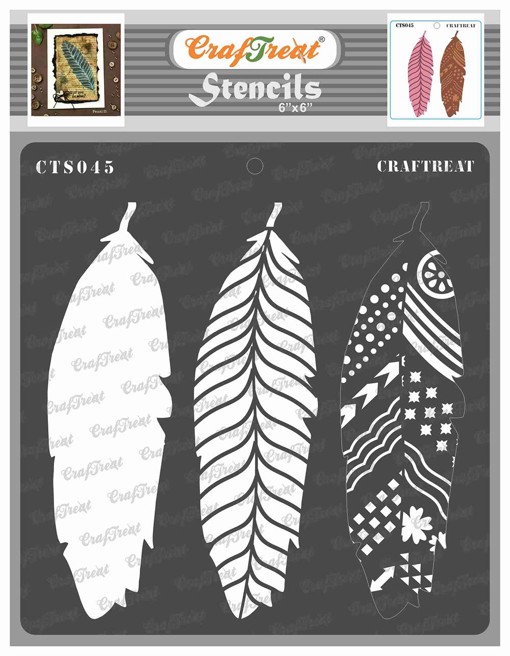 CrafTreat Reusable Layered Feather Stencils for Painting on Wood, Canvas, Paper, Fabric, Floor, Wall and Tile - Feathers - 6x6 Inch - DIY Art and Craft Stencils