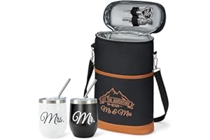 AW BRIDAL Mr and Mrs Gifts Bridal Shower Gifts His and Hers Gifts Wedding Gifts, Couple Engagement Gifts- Wine Gift Bag Wine Cooler Bag Insulated Wine Carrier Tote with Tumblers