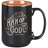 Christian Art Gifts Large Ceramic Inspirational Scripture Coffee & Tea Mug for Men: Man of God Encouraging Bible Verse, Sturdy Golden, Non-toxic Novelty Hot/Cold Beverage Cup, Black & Brown, 14 oz.
