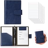 Blue Index Card Holder PU Leather 3x5 Note Card Holder Wallet Portable Pocket Notepad with Pen Holder Magnetic Index Card Case with Card Solt 20 Pcs Ruled Note Cards For Record Meetings (No Pen)