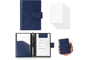 MSHUNKEJI Blue Index Card Holder PU Leather 3x5 Note Card Holder Wallet Portable Pocket Notepad with Pen Holder Magnetic Index Card Case with Card Solt 20 Pcs Ruled Note Cards For Record Meetings (No Pen)