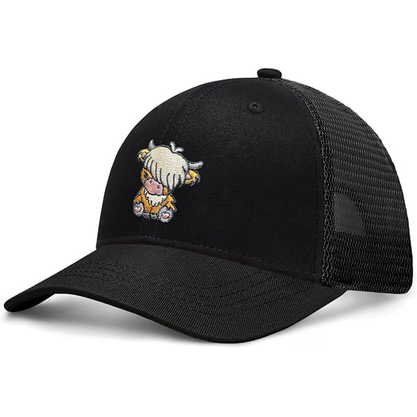 New Custom Designed Black Distressed Baseball Cap w Embroidered Cow Print Heart Highland Cow Trucker Snap Back Ball Cap: Freehanded Burned  main image 3