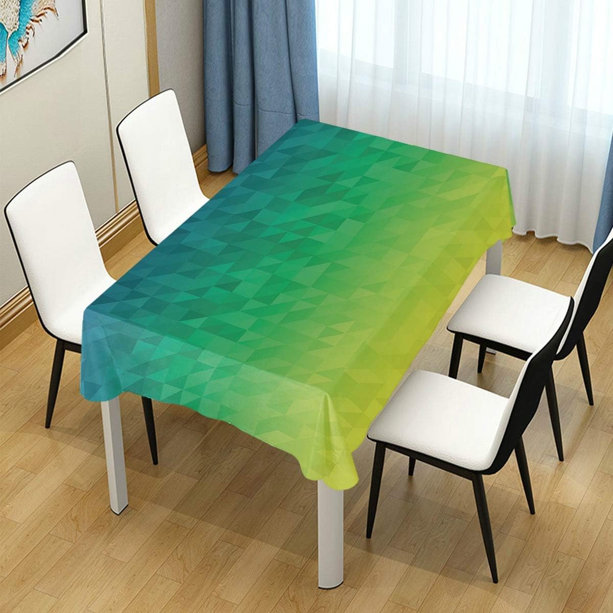 CHASOEA Decor Tablecloth Ombre Inspired Abstract Fractal Mosaic Form Brazil Flag Colors Rectangular Table Cover 60" x 84"