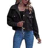 Flygo Womens Fashion Cropped Jacket Corduroy Button Down Shirt Shacket Jackets Lightweight Spring Jackets 2025 Trendy
