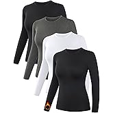Dalavch 4 Pack Women’s Thermal Shirts, Women Fleece Lined Compression Long Sleeve Base Layer Tops for Winter Cold Weather