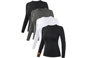 Dalavch 4 Pack Women’s Thermal Shirts, Women Fleece Lined Compression Long Sleeve Base Layer Tops for Winter Cold Weather