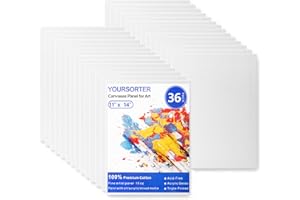 YOURSORTER 36 Pack 11x14in Canvas Boards for Painting, Bulk Blank Canvases for Art Practice Exploration, Gesso Primed Acid-Free 100% Cotton Canvas Panels for Acrylic Oil Watercolor Tempera Paint