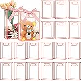 Dunzoom 20 Pcs Valentine's Day Clear Plastic Gift Bag with Handle Reusable PP Favor Flower Bag for Wedding Bridal Birthday Mother's Day Party Supplies(10.2 x 7.1 x 3.2'',Pink Trim)
