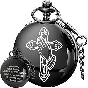 Bible Verse Pocket Watch Vintage Cross Quartz Pocket Watches with Chain | Bible Verse Pocket Watch Vintage Cross Prayer Patte