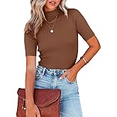 Nutssfiree Women Tops Dressy Casual Mock Turtleneck Short Sleeve Ribbed Business Work Shirts Blouses