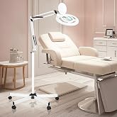 HITTI 2200 Lumens 12X Magnifier Esthetician Light, 5 Wheel Rolling Base | Stepless Dimmable, 144 Bright LED Beads LED Lighted Mag Lamp Tattoo,Crafts, Sewing, Lash &amp; Facials Nail - White