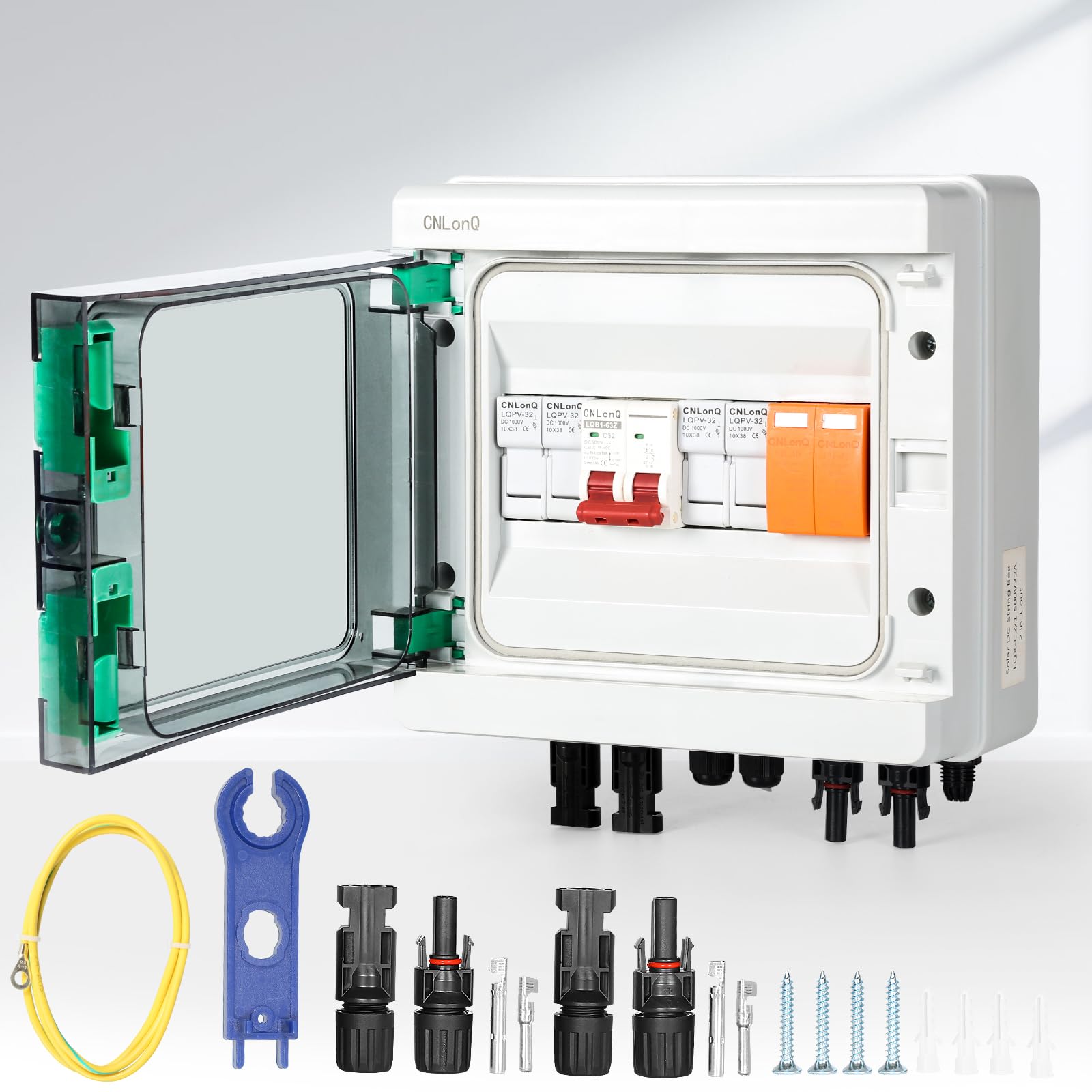 BuyWeek Solar PV Combiner Box 2 in 1 out 2 String Outdoor Waterproof Plastic Distribution Box 500V 32A