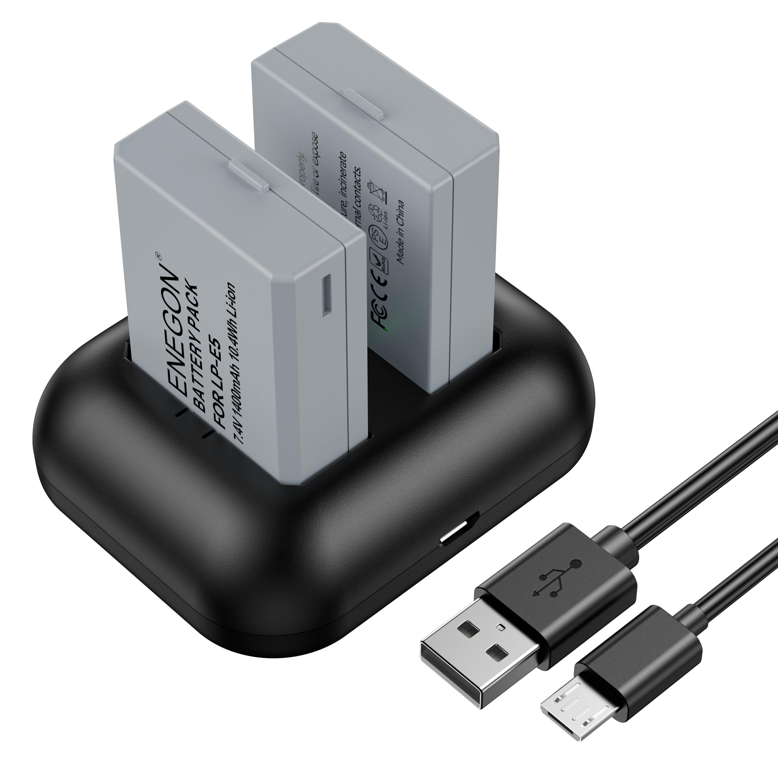 ENEGON LP-E5 Battery and Rapid Dual Charger for Canon EOS 450D, 500D, 1000D, Rebel XS, Rebel XSi, Rebel T1i, Kiss X3, Kiss X2, Kiss F Digital SLR Camera.