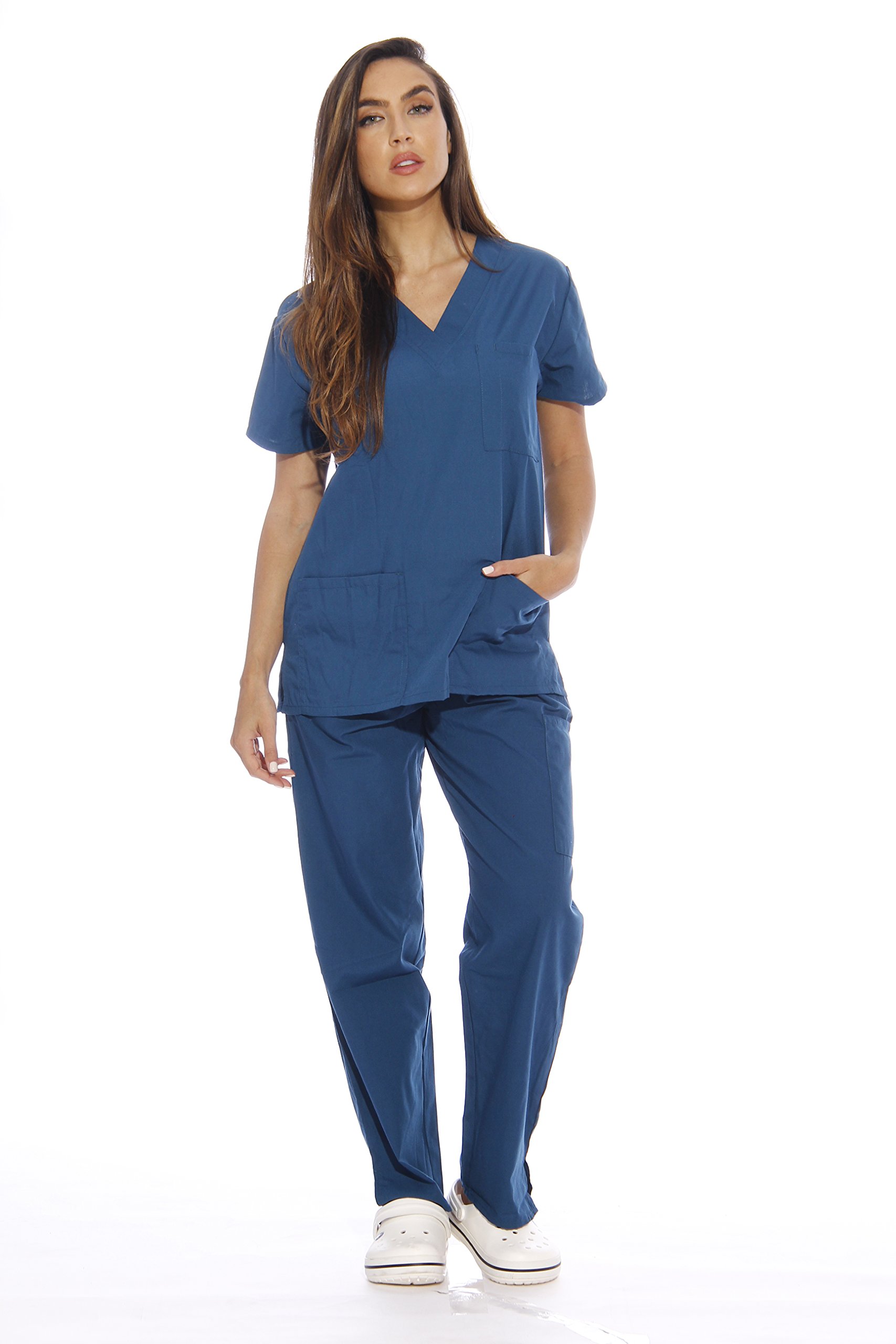 Photo 1 of Just Love Women's Scrub Sets Six Pocket Medical Scrubs (V-Neck With Cargo Pant), Carribean Blue, Small