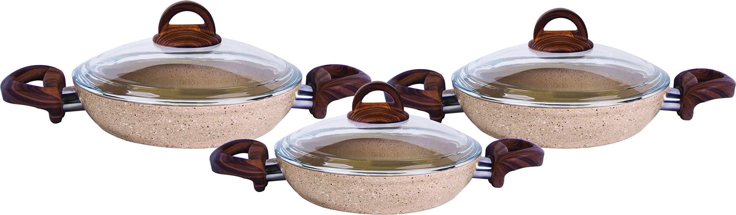 Krc Granite Non-Stick Induction Pot and Frying Pan Stone Derived Cookware Set (6 Pcs Granite Pan Set)