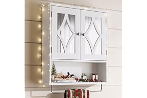 RoyalCraft Bathroom Medicine Cabinet Wall Mounted, Over The Toilet Storage Cabinet with Towel Rack and Adjustable Shelf, Large Bathroom Towel Cabinet Wall Mount 22x25 inch (White)