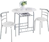 Yaheetech 3 Piece Dining Set Modern Table and Chair White Steel Wood