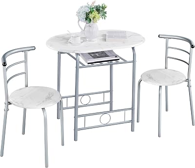 Yaheetech 3 Piece Dining Set Modern Table and Chair White Steel Wood