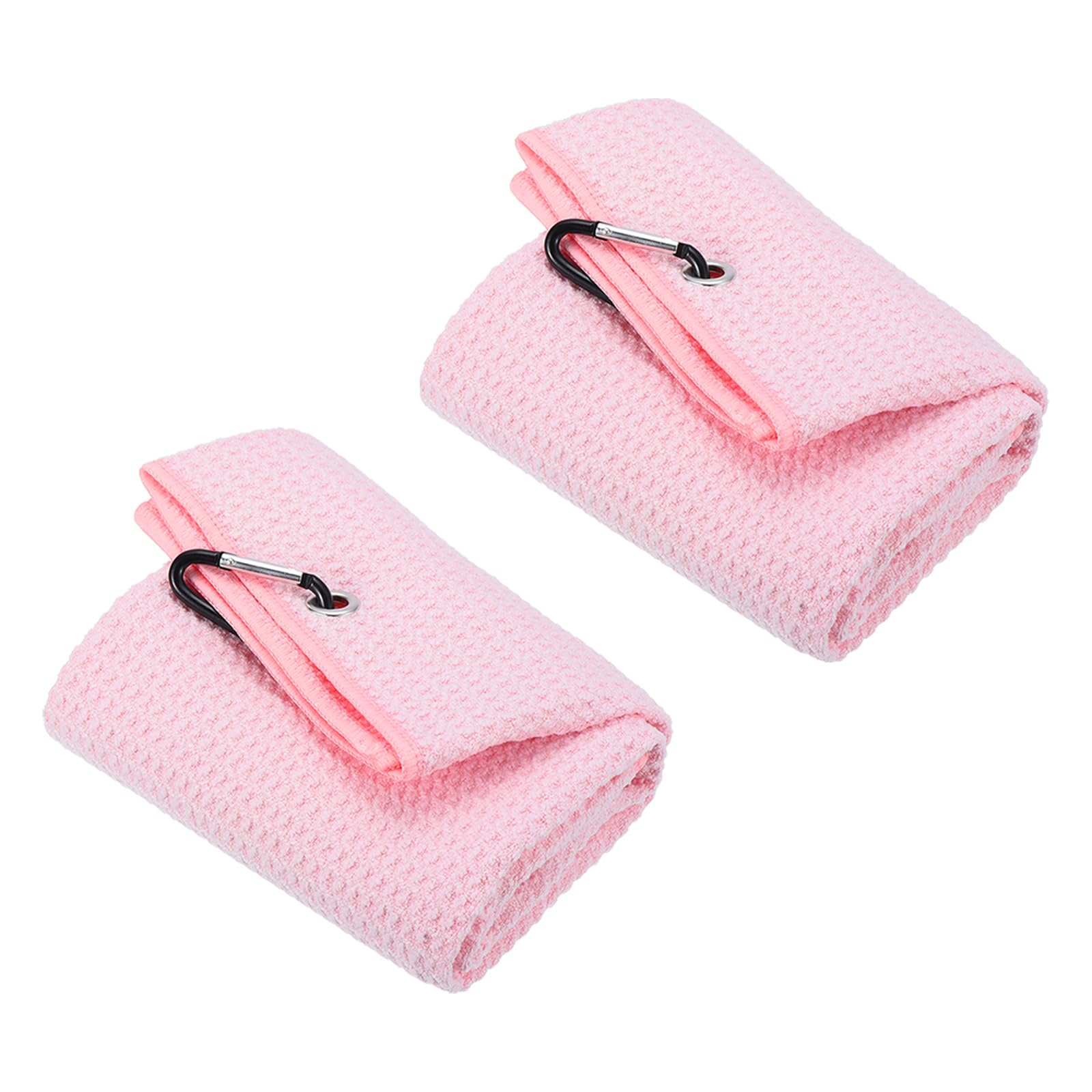 PATIKIL 24"x16" Tri-Fold Golf Towels, 2 Pack Waffle Pattern Towels Soft Fiber Strong Water Absorption with D Clip for Golf Lovers, Pink