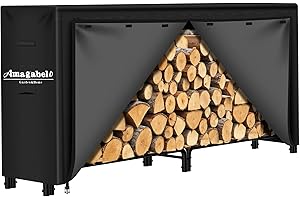AMAGABELI GARDEN & HOME 8ft Firewood Cover Waterproof Log Rack Cover Outdoor Wood Rack Cover Heavy Duty 600D Oxford Firewood Storage Cover Fire Wood Holder Cover Black