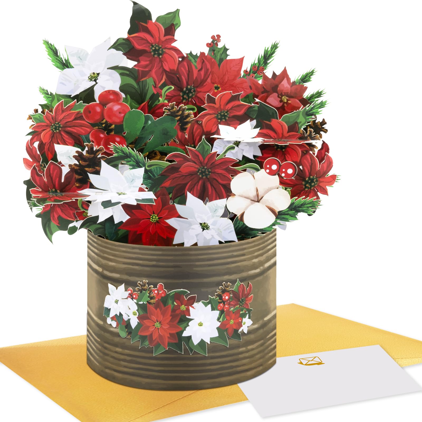 Magic Ants 3D Pop-Up Poinsettia Christmas Bouquet Card – Festive Holiday Flower Greeting Card with Envelope – Perfect for Christmas, Holiday Decorations, and Gift Giving
