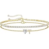 ABDOT Gold Initial Ankle Bracelets for Women Waterproof 14K Gold Filled Layered Anklets for Women Non Tarnish Women's Anklets Adjustable Large Ankle Summer Beach Foot Jewelry