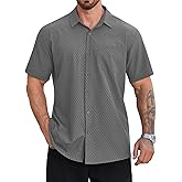 Hardaddy Men's Casual Button Down Shirts Short Sleeve Stretch Button Up Pattern Business Dress Shirt for Men